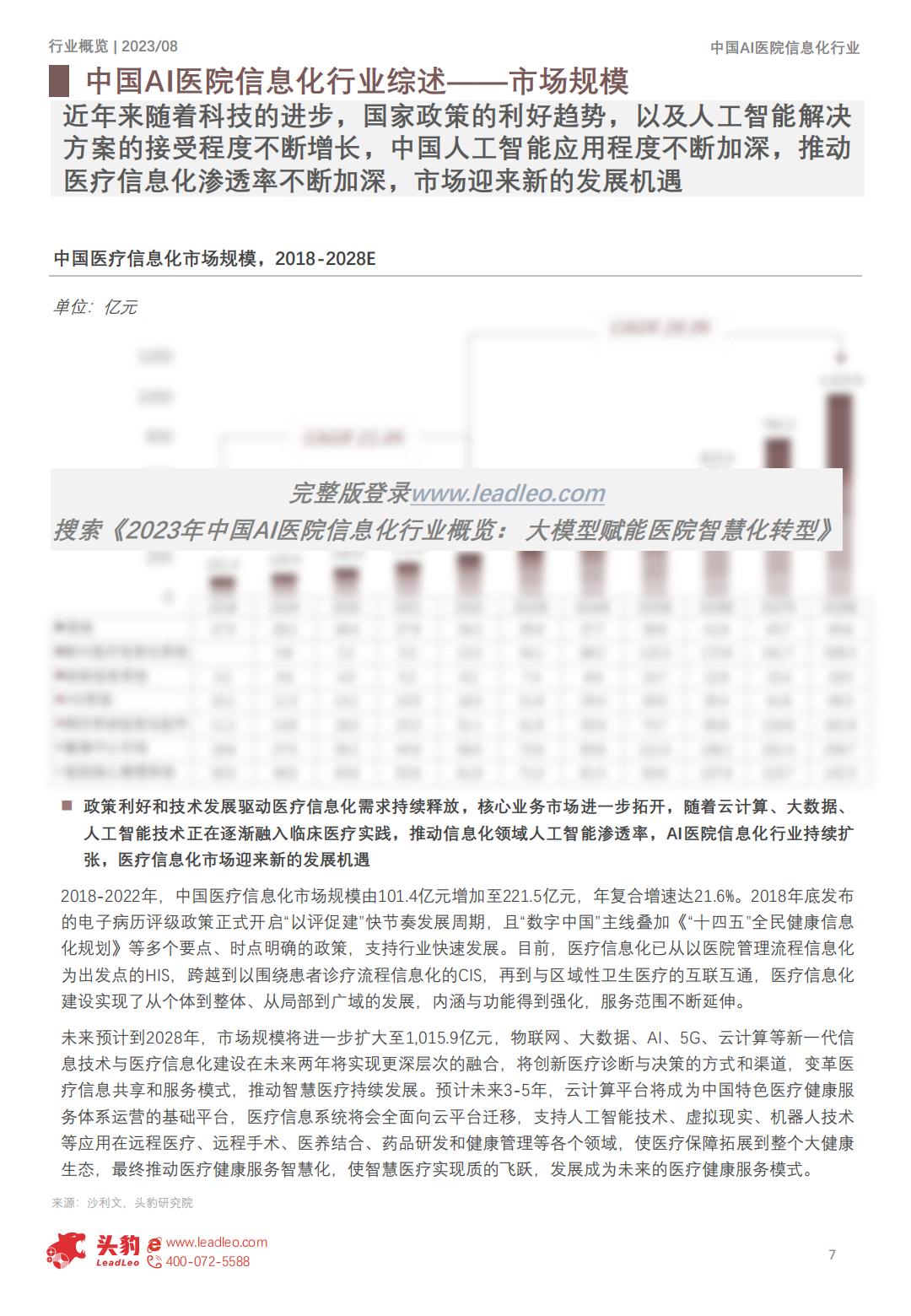 2023年中国AI医院信息化行业概览：大模型赋能医院智慧化转型-头豹-202401-26页.pdf