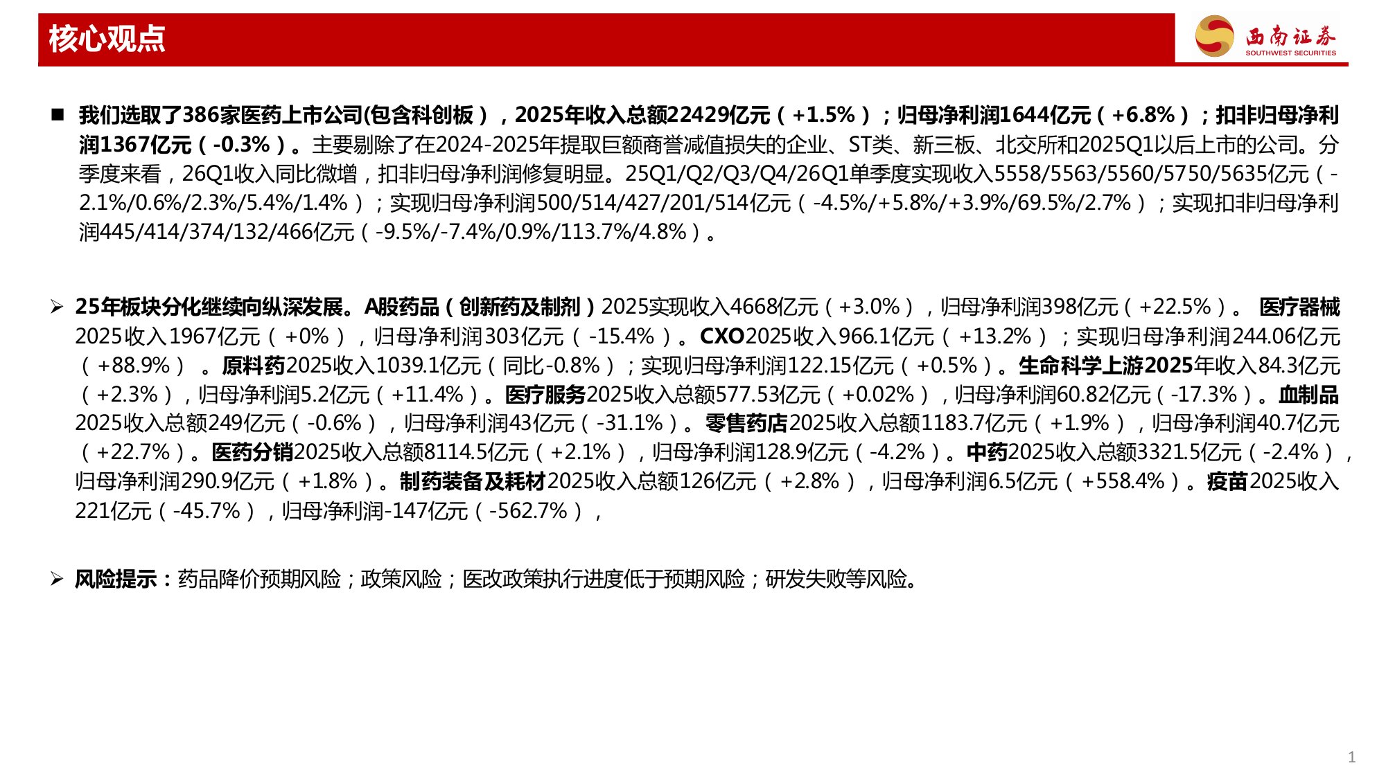 西南证券-医药行业2025年报及2026年一季报总结CXO创新药业绩保持较好增长.pdf