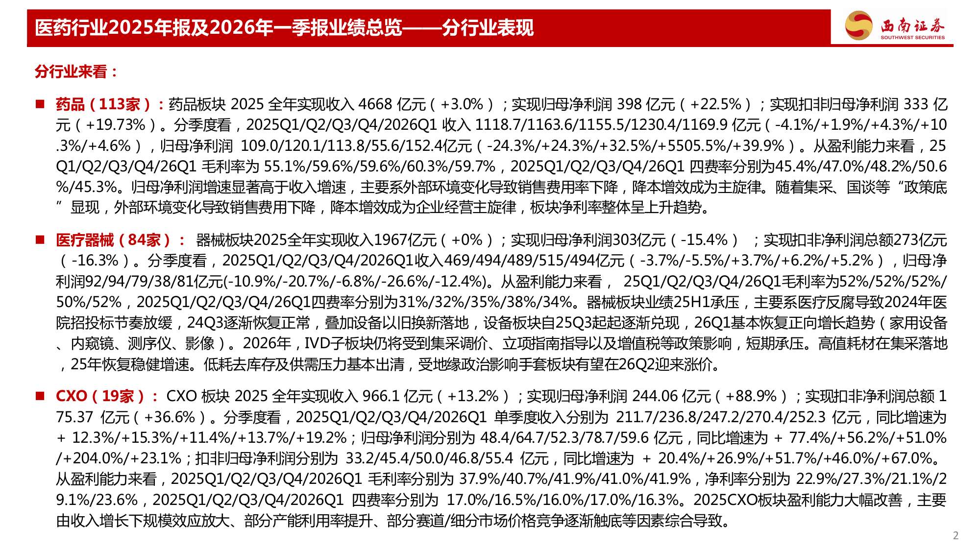 西南证券-医药行业2025年报及2026年一季报总结CXO创新药业绩保持较好增长.pdf
